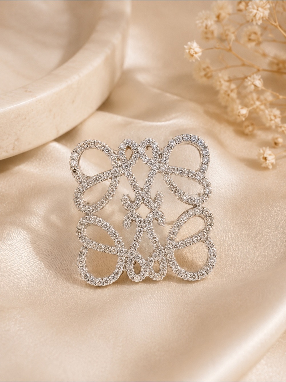 Silver Tone Rhinestone Filigree Statement Ring - Picture 3 of 5